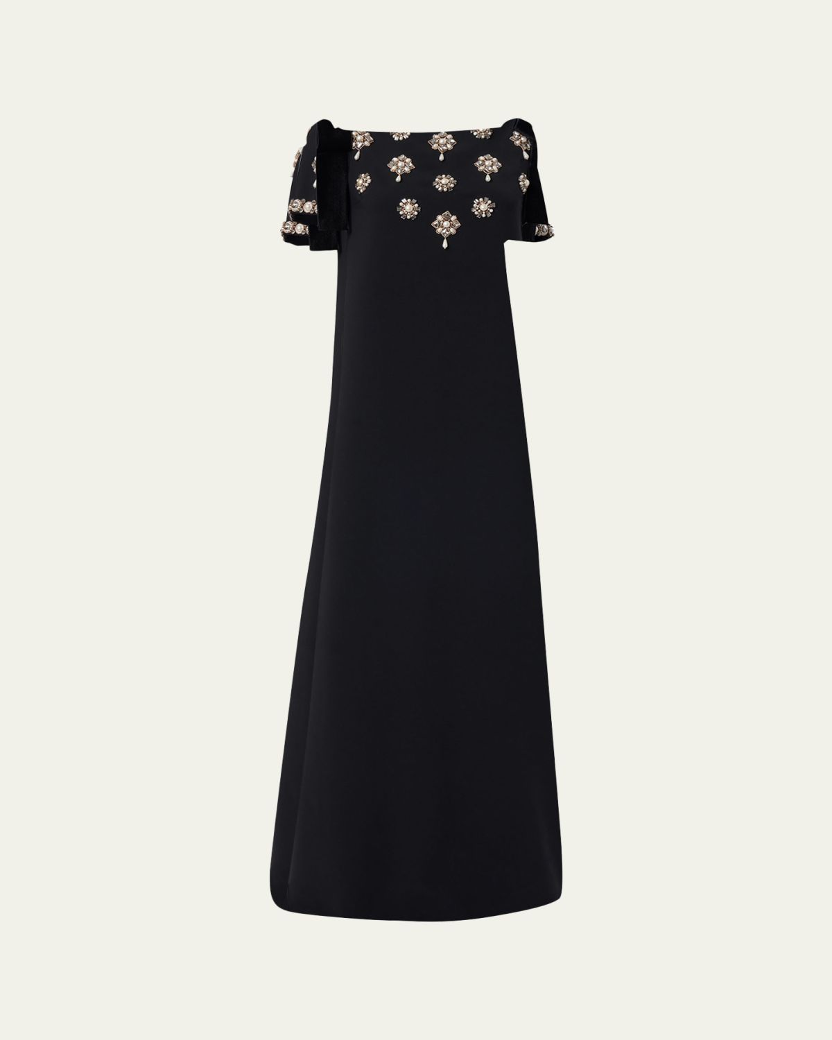 Carolina Herrera Embellished Bow-Shoulder Crepe Gown