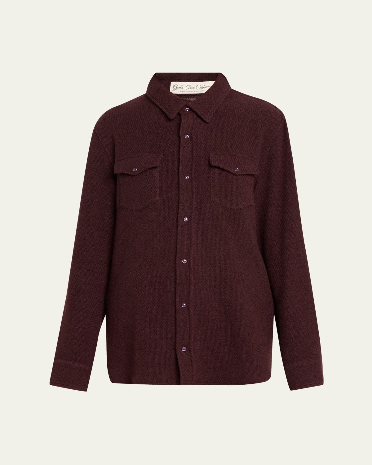 God's True Cashmere Claret Solid Cashmere Button-Down Shirt