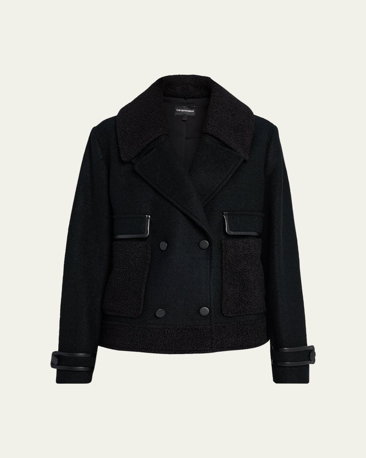 Emporio Armani Double-Breasted Peacoat with Faux Leather Trim | Thumbnail 6 Emporio Armani Double-Breasted Peacoat with Faux Leather Trim | Thumbnail 6
