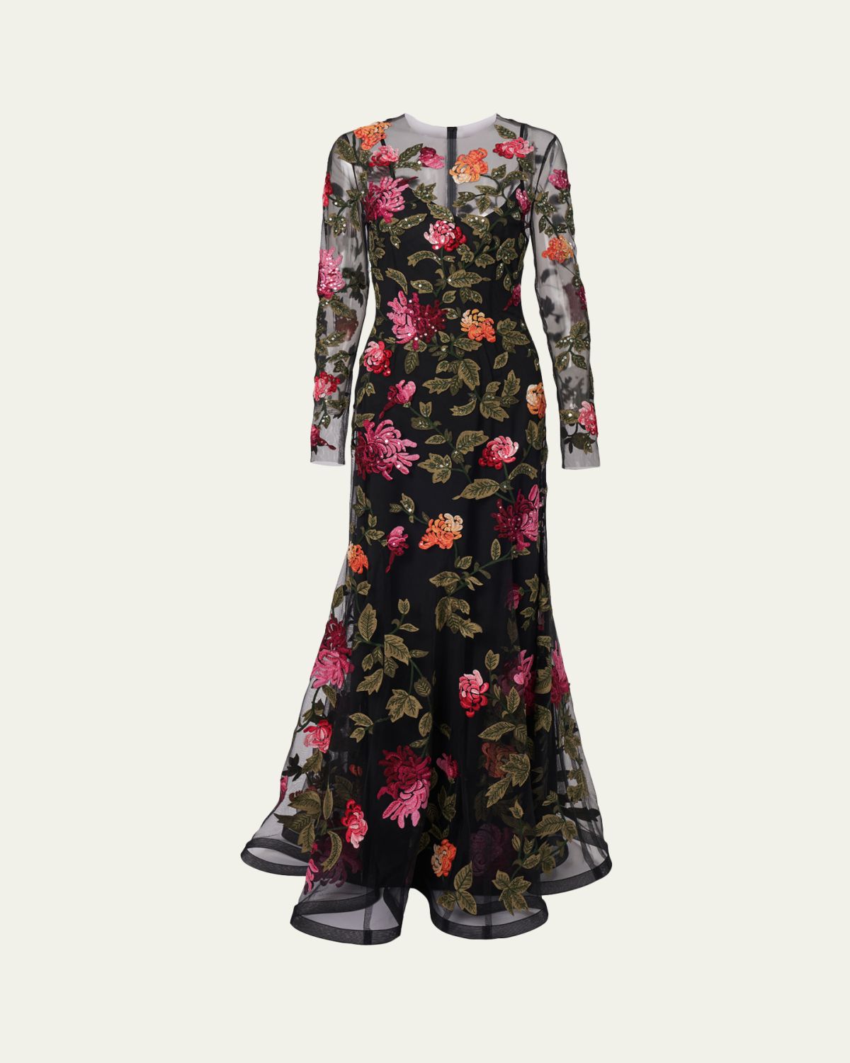 Carolina Herrera Floral-Embroidered Tulle Gown