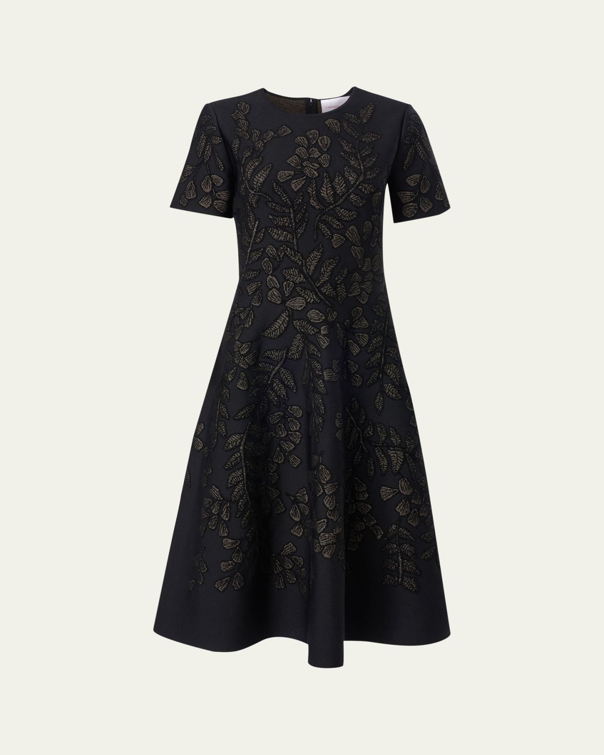 Carolina Herrera Gold-Leaf Jacquard Midi Dress