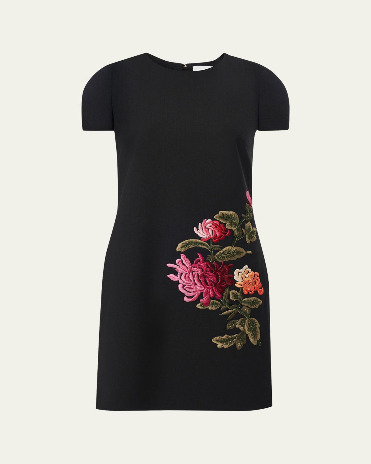 Carolina Herrera Floral Embroidered Wool Mini Shift Dress