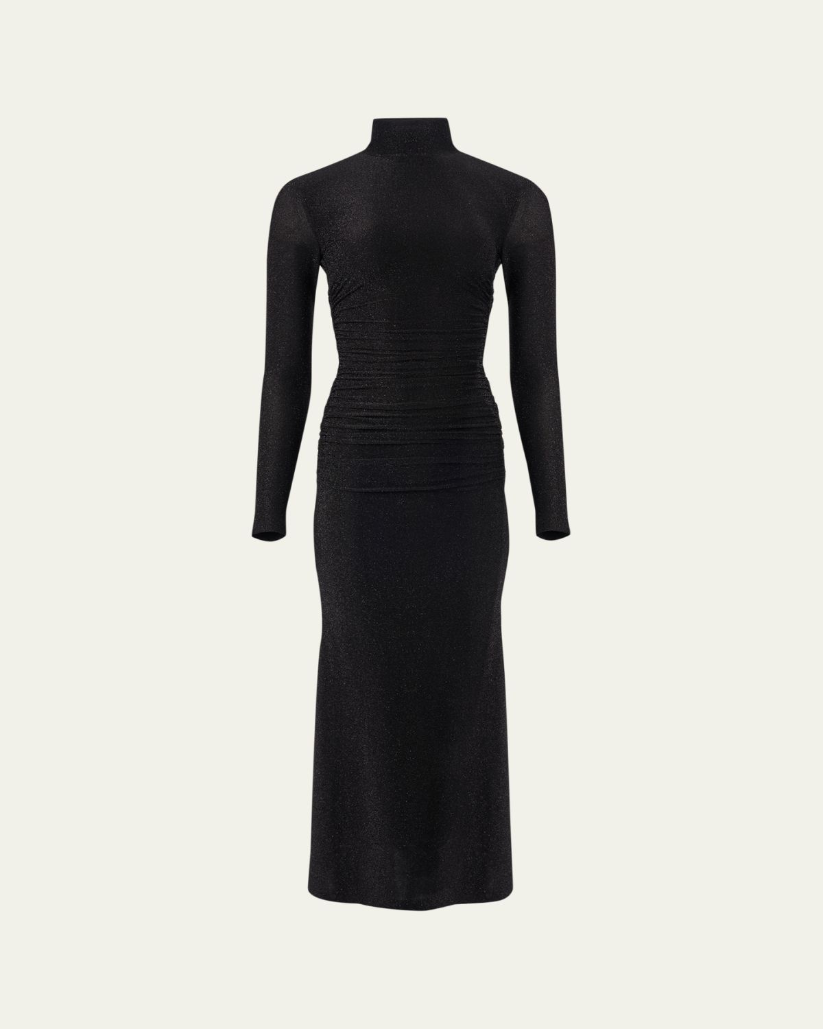 Carolina Herrera Ruched Shimmer-Knit Turtleneck Midi Dress