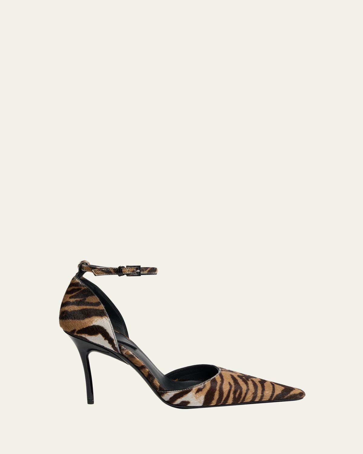 ALAIA 90mm d'Orsay Tiger Calf Hair Ankle-Strap Pumps