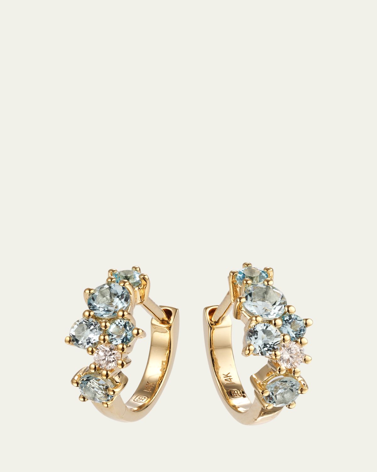 Sydney Evan 14K Gold Diamond and Aquamarine Cocktail Huggie Earrings