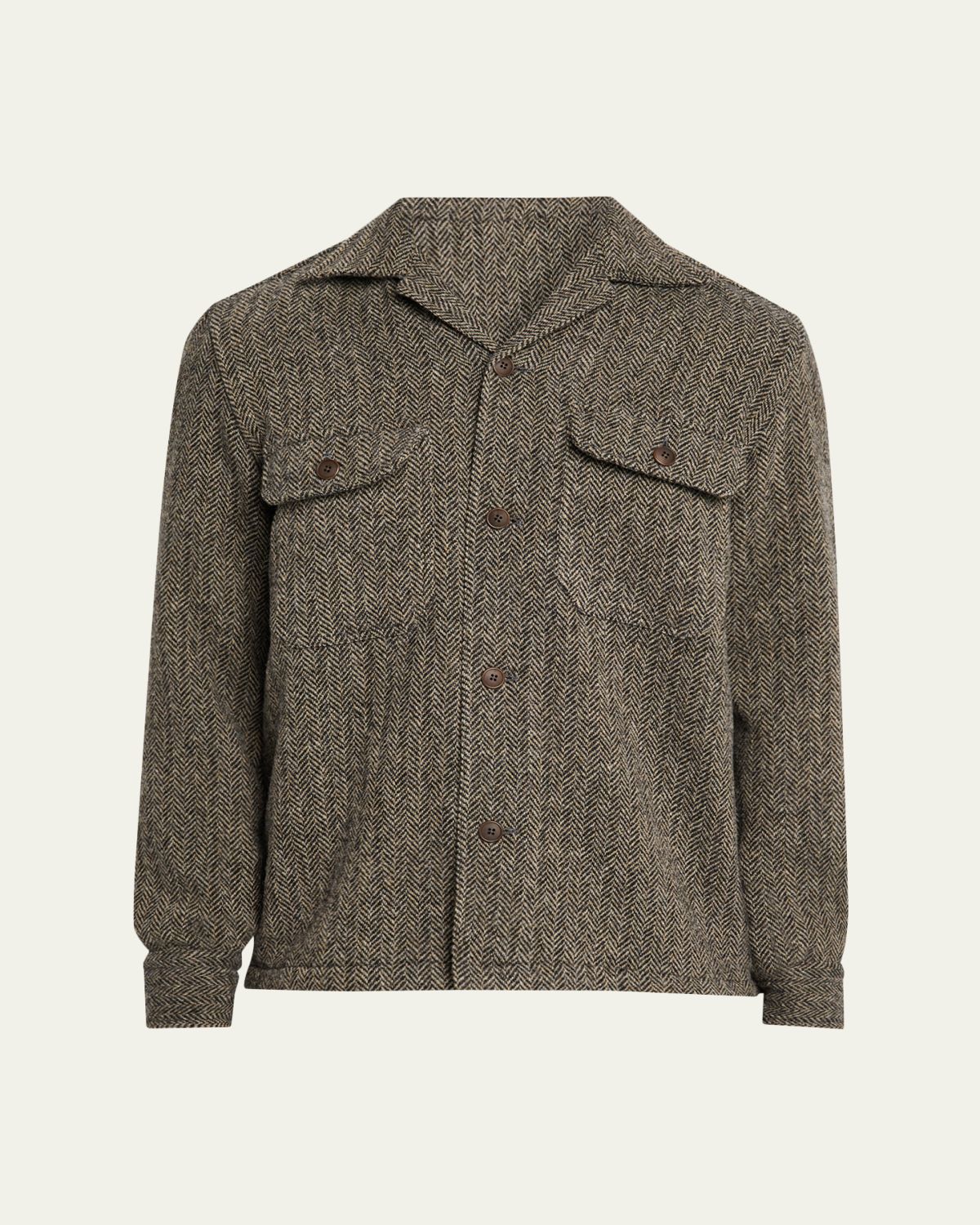 Salvatore Piccolo Men's Herringbone Wool Dual-Pocket Overshirt