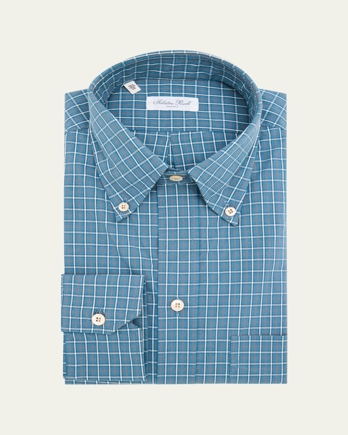 Salvatore Piccolo Men's Cotton Plaid Pocket Button-Down Shirt
