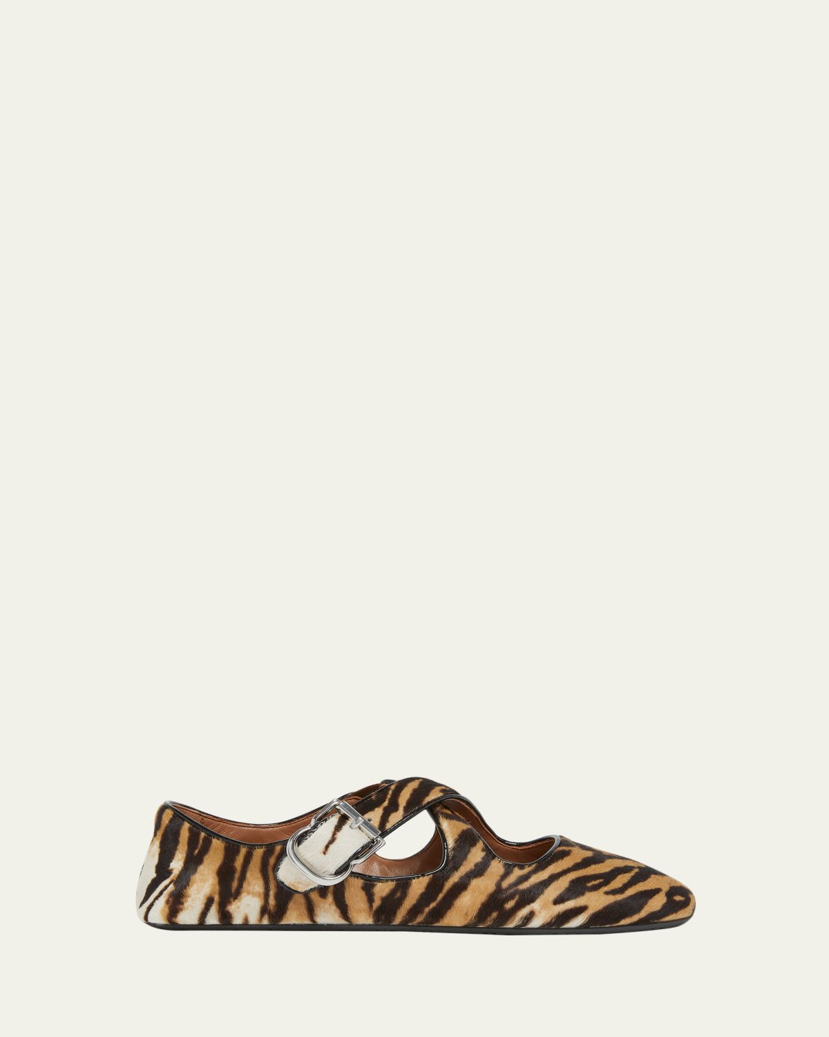 ALAIA Crisscross Tiger Calf Hair Ballerina Flats
