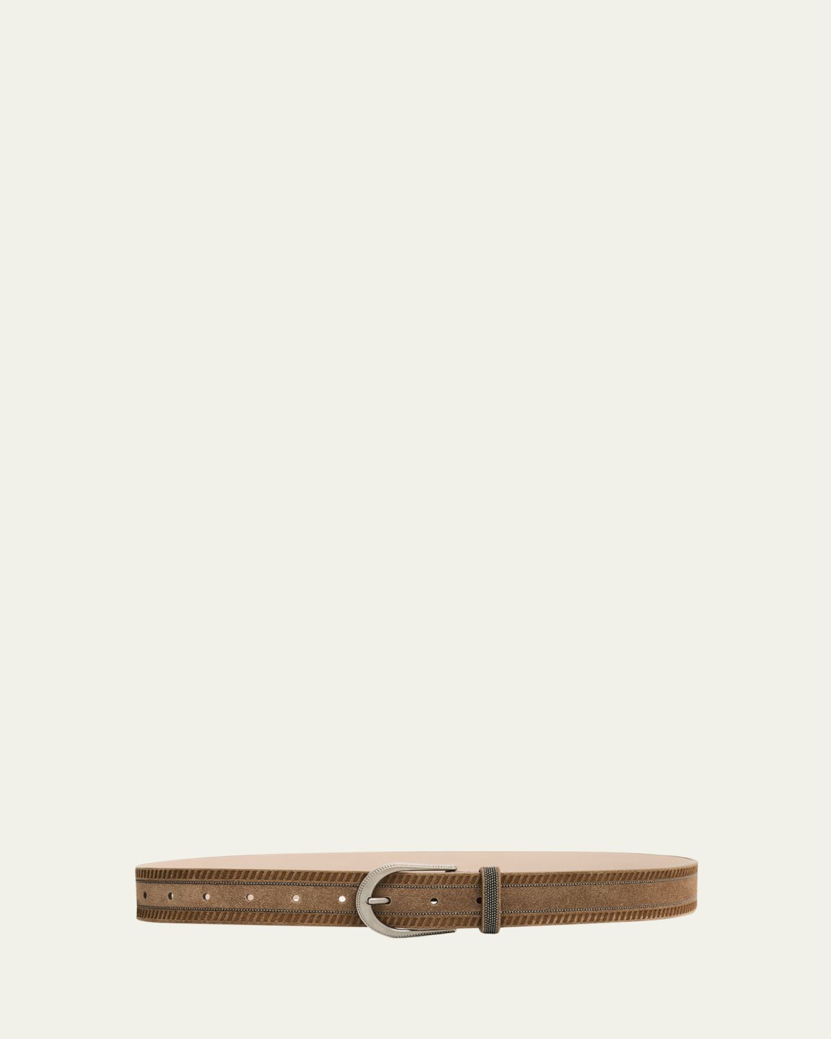 Brunello Cucinelli Wes Textured Suede Belt with Monili Trim