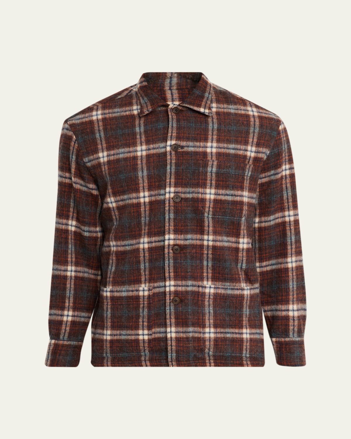 Salvatore Piccolo Men's Wool and Nylon Plaid Overshirt