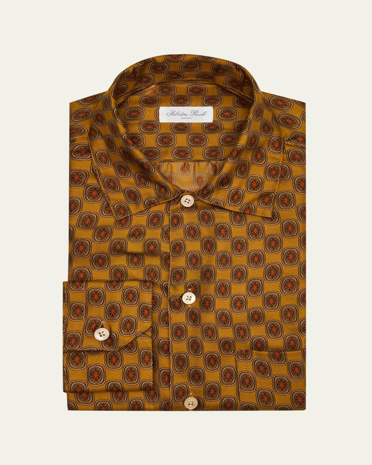 Salvatore Piccolo Men's Silk Geometric Circle-Print Dress Shirt