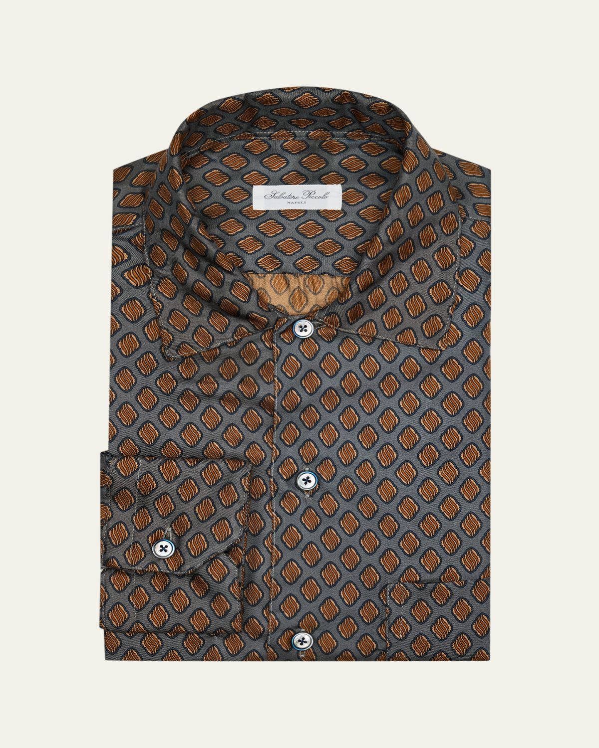 Salvatore Piccolo Men's Silk Diamond-Print Dress Shirt