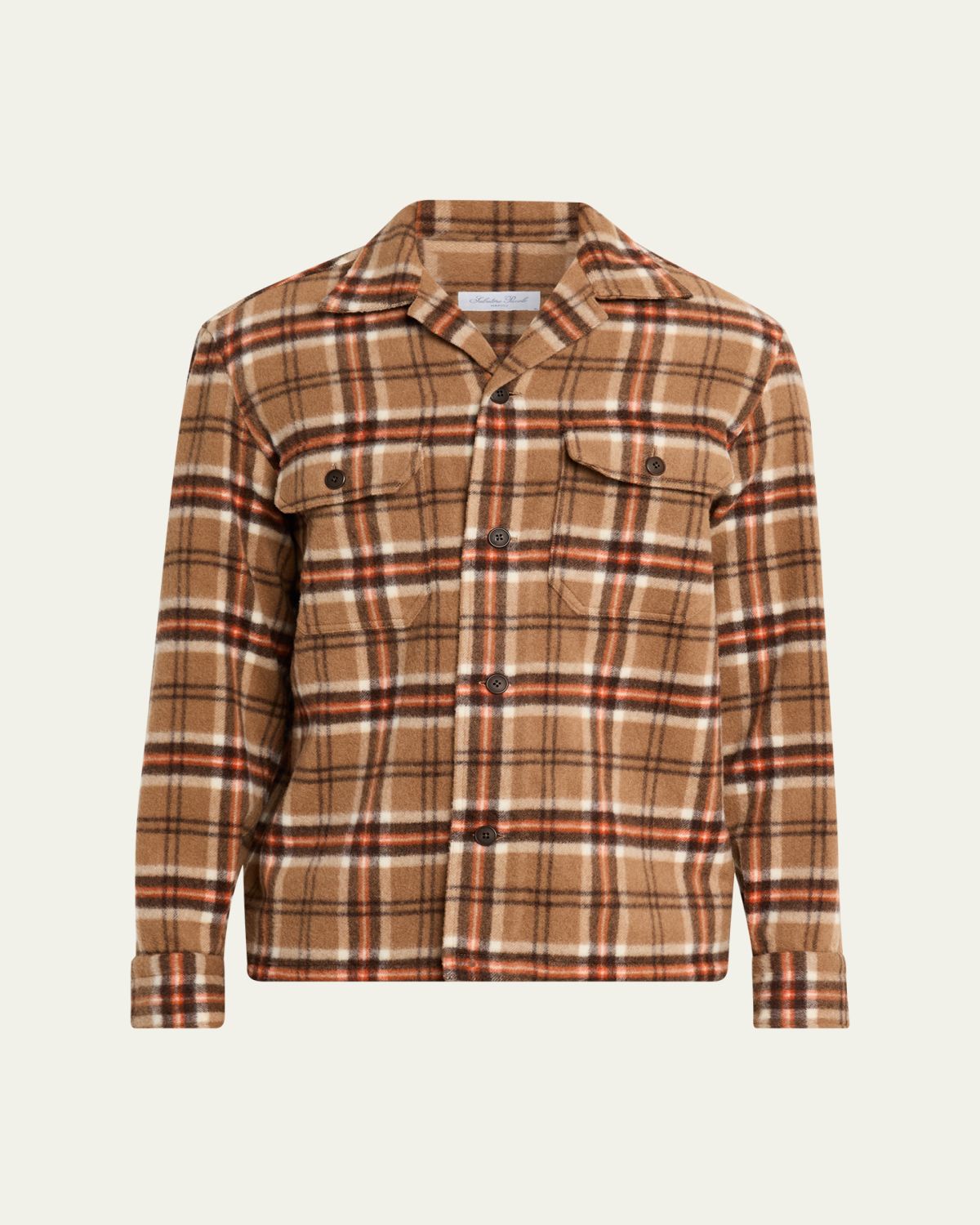 Salvatore Piccolo Men's Wool and Cashmere Double-Pocket Plaid Overshirt