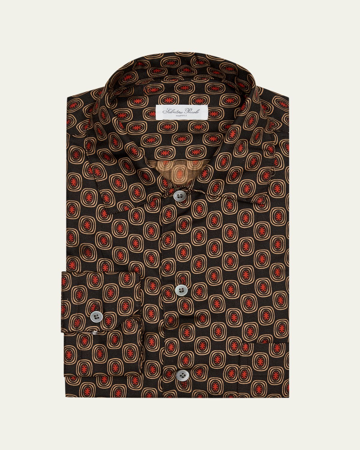 Salvatore Piccolo Men's Silk Geometric Circle-Print Dress Shirt