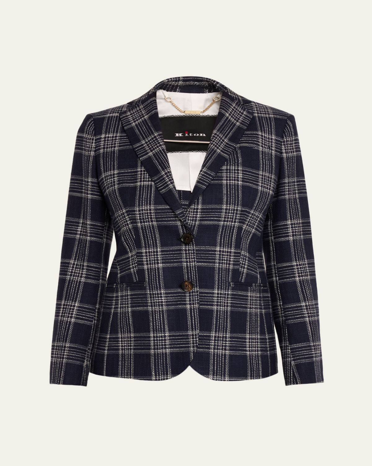 Kiton Plaid Silk-Cashmere Single-Breasted Jacket