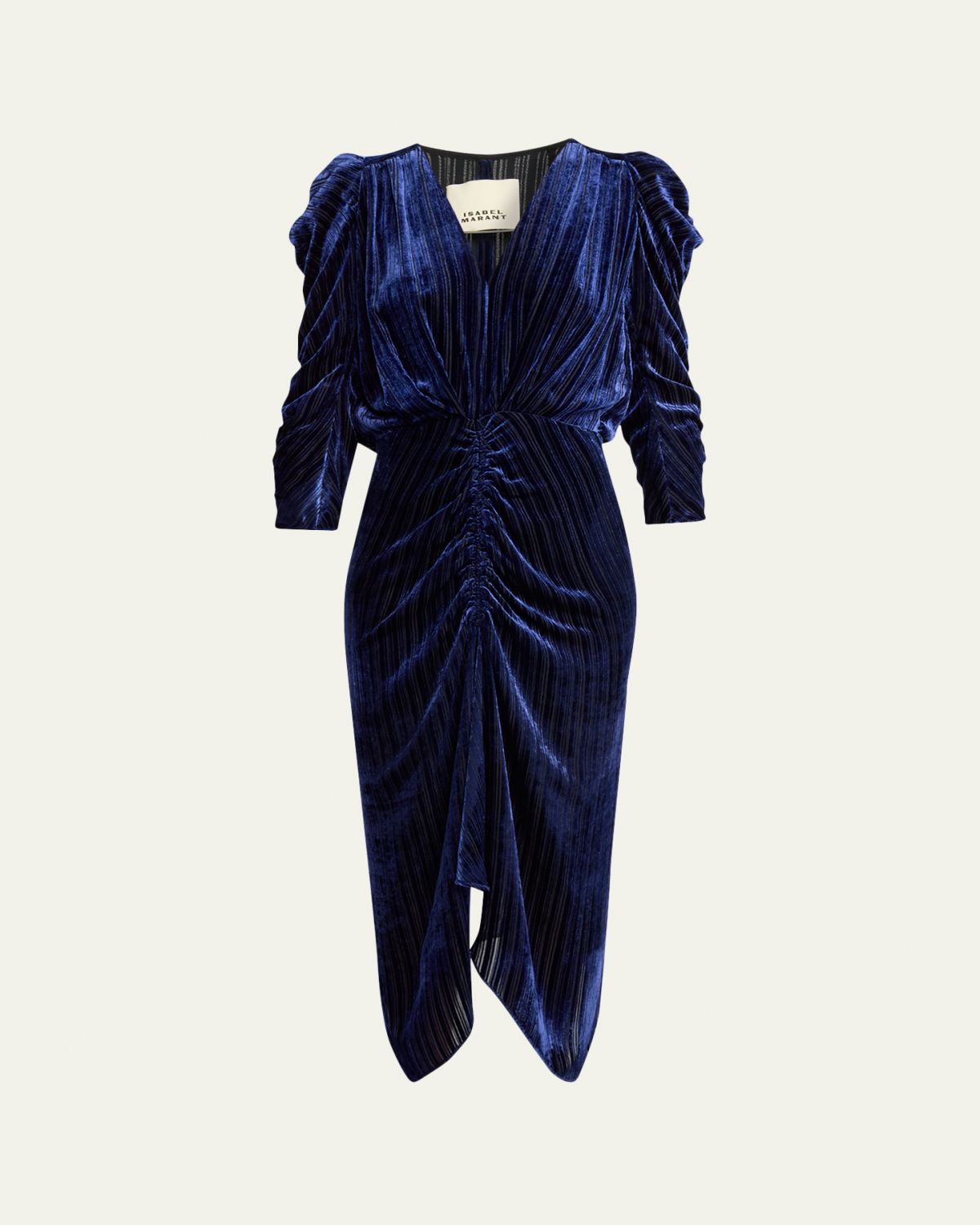 Isabel Marant Nemil Ruched Striped Velvet Midi Dress