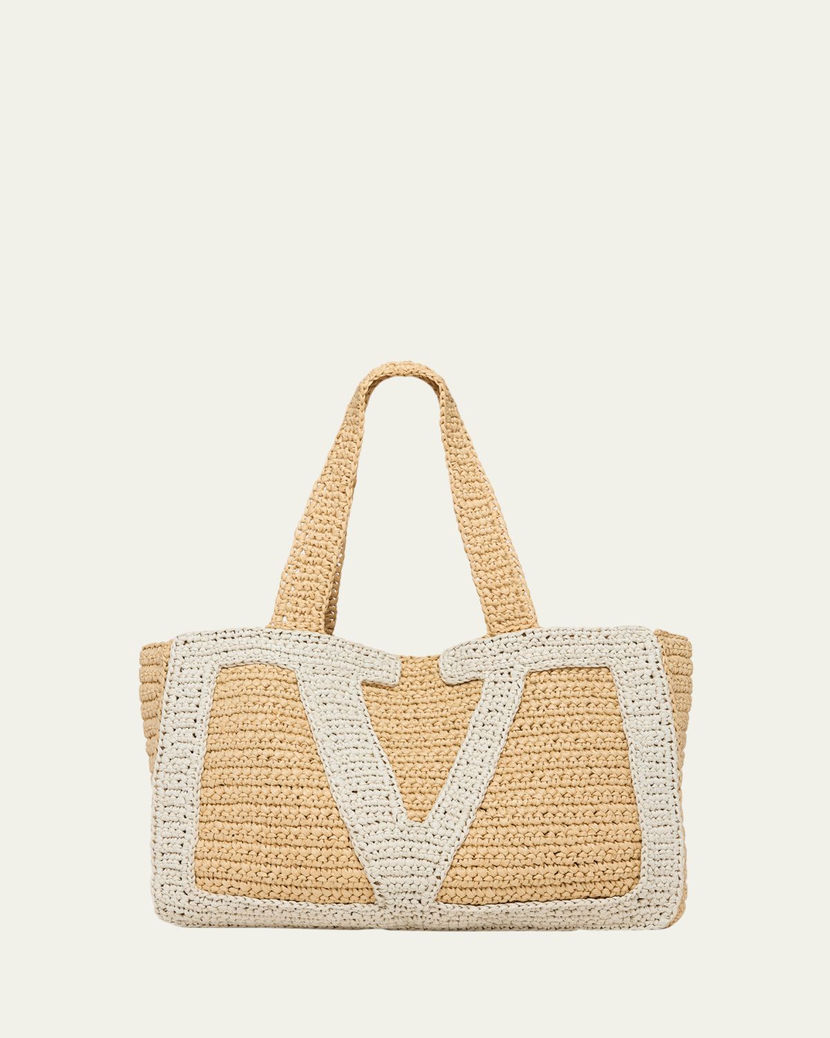 Valentino Garavani Large Crochet Viscose Raffia Tote Bag