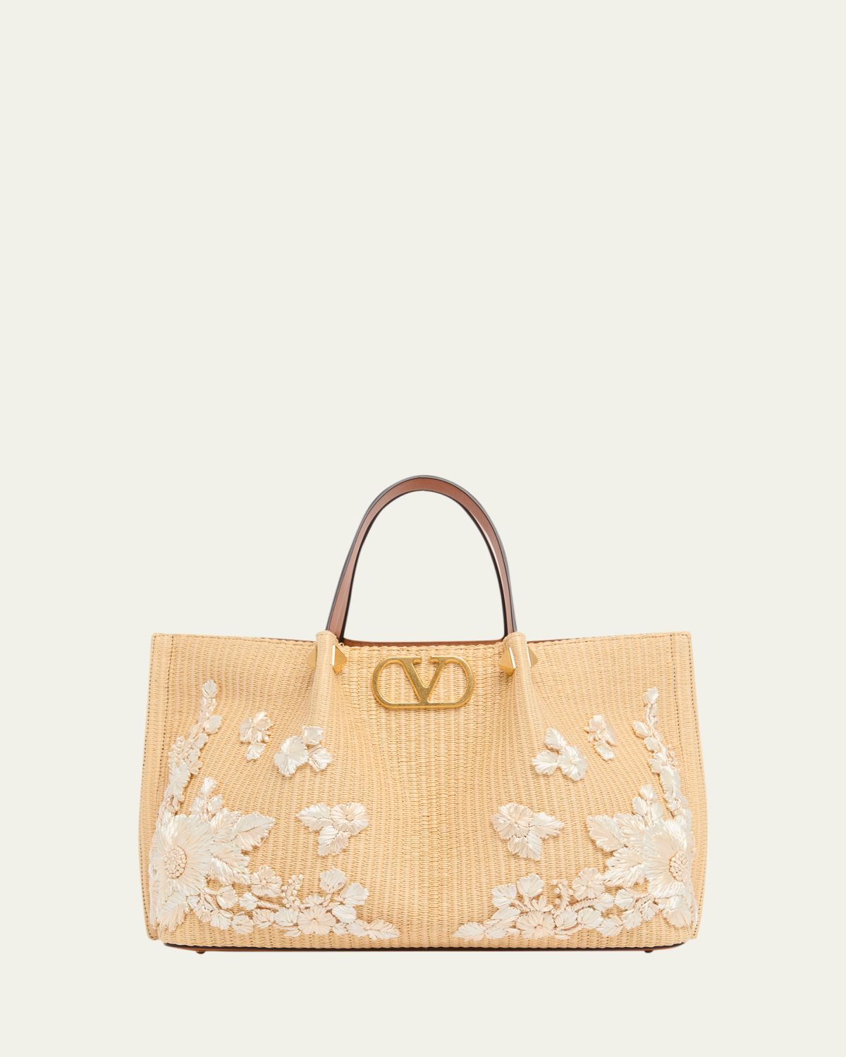 Valentino Garavani Medium Embroidered Viscose Raffia Tote Bag