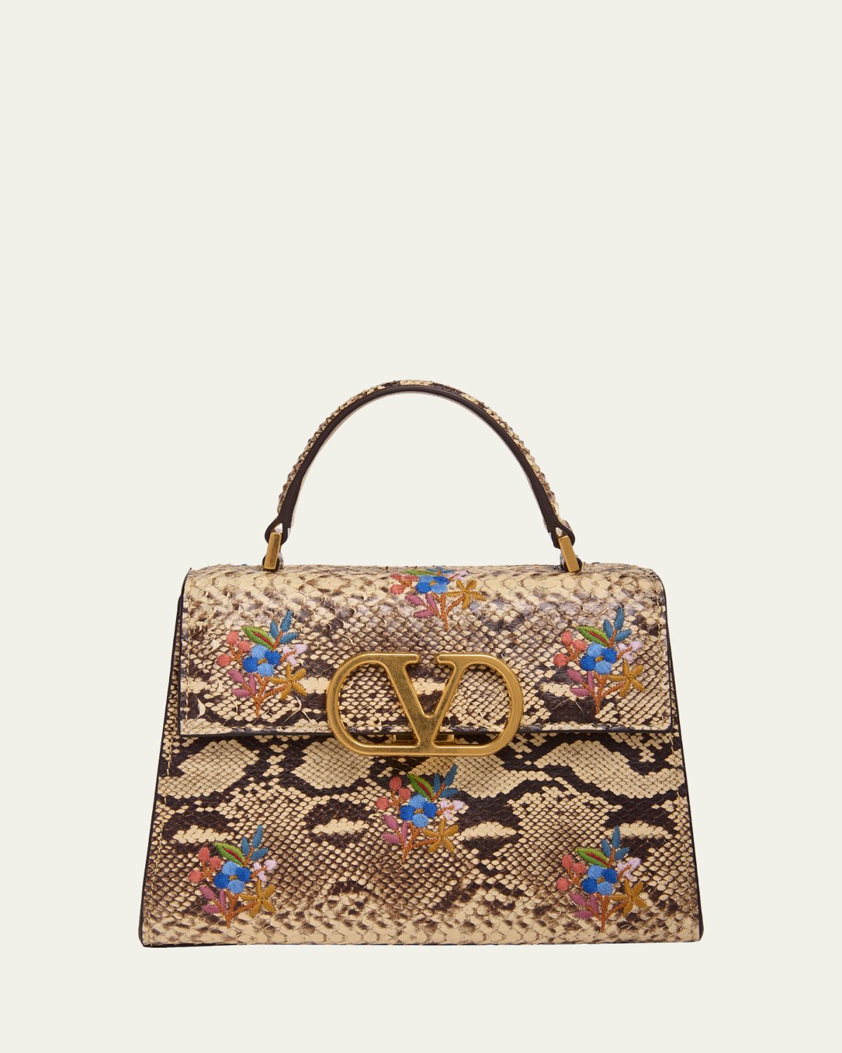 Valentino Garavani VSLING Embroidered Snakeskin Small Top-Handle Bag