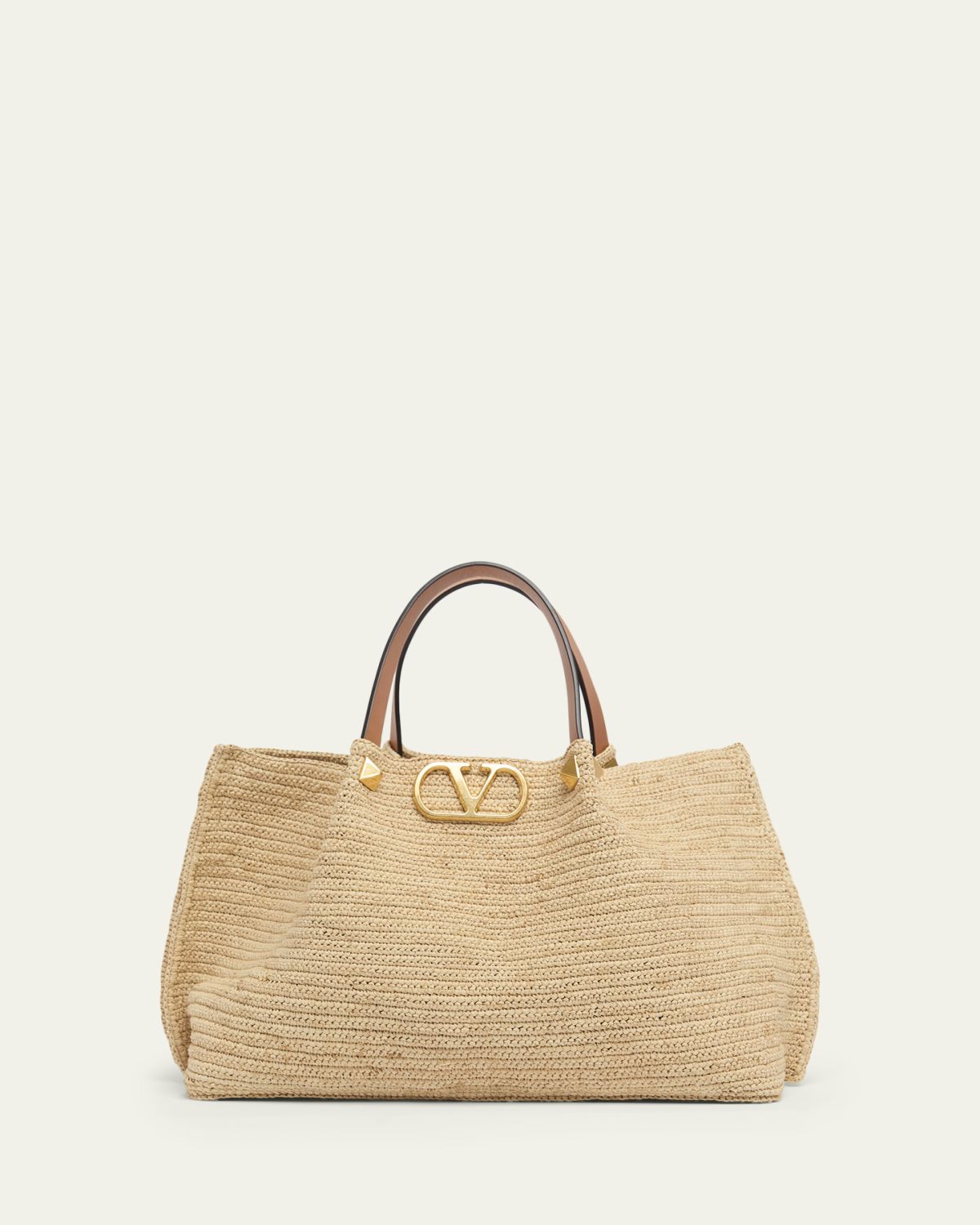 Valentino Garavani Medium Viscose Raffia Rockstud Tote Bag