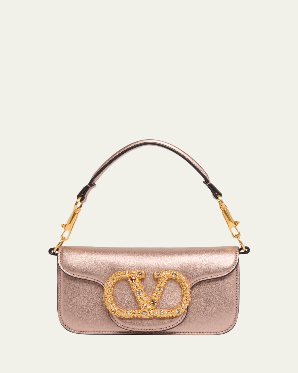 Valentino Garavani Small Crystal VLogo Metallic Leather Top-Handle Bag