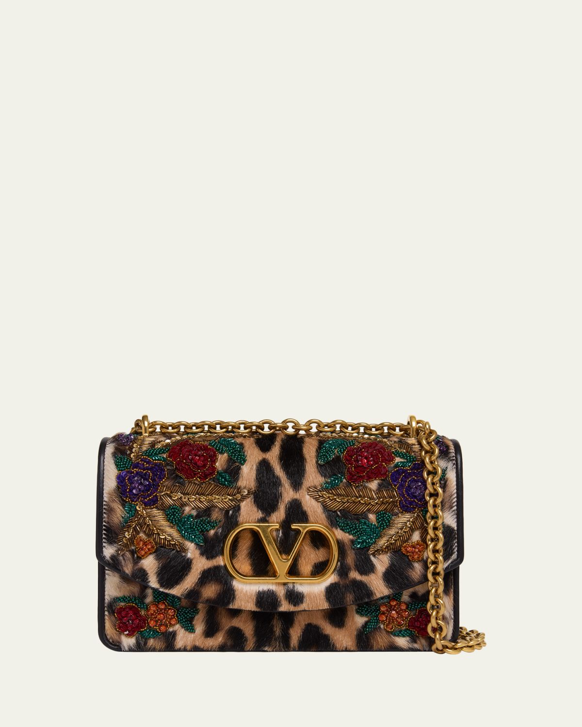 Valentino Garavani Beaded Floral Calf Hair Shoulder Bag