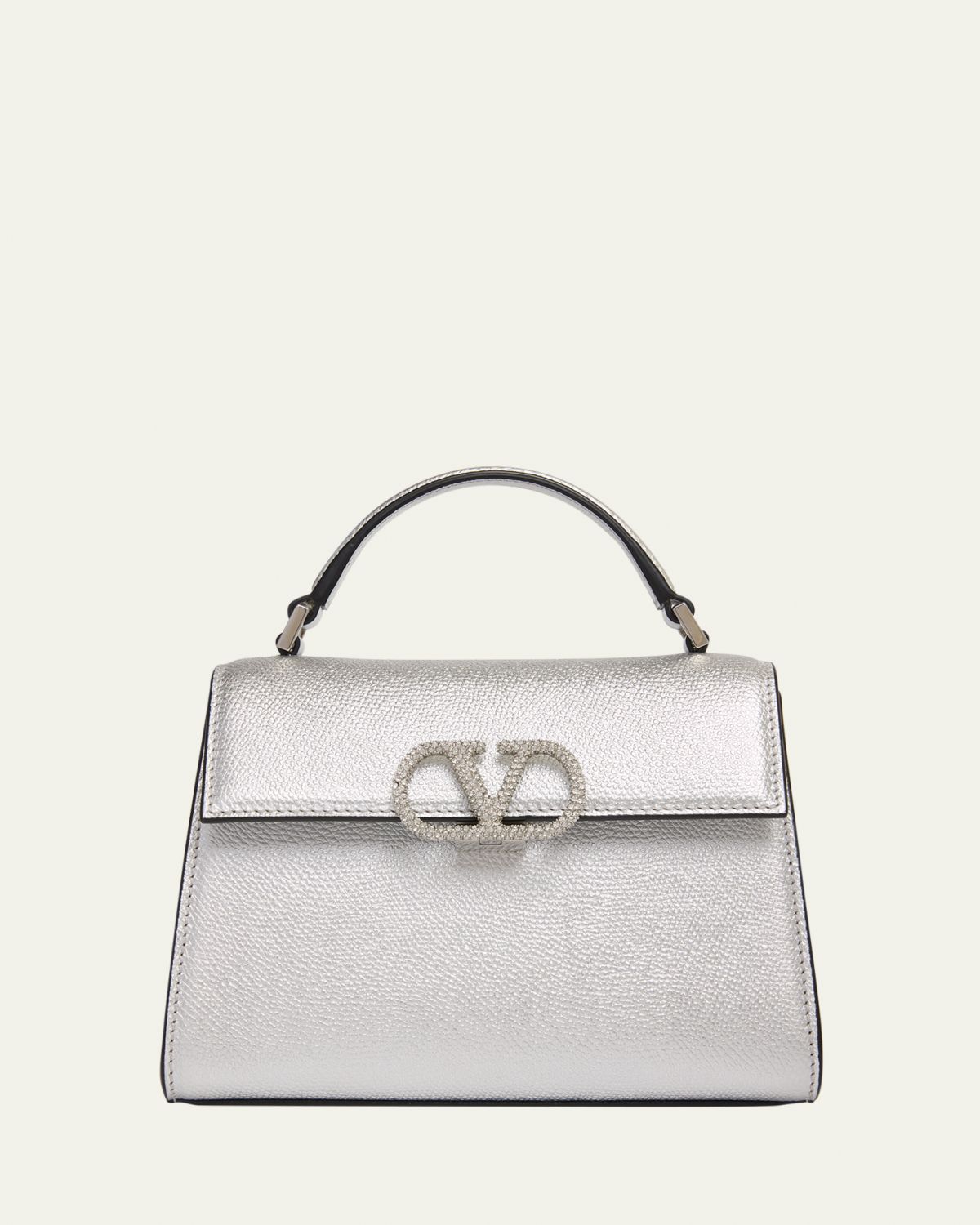 Valentino Garavani Mini Crystal VLogo Metallic Leather Top-Handle Bag