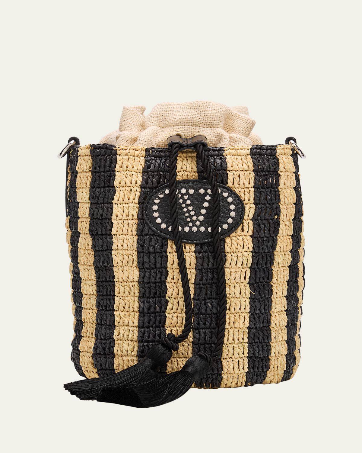Valentino Garavani Small Striped Viscose Raffia Bucket Bag | Thumbnail 10 Valentino Garavani Small Striped Viscose Raffia Bucket Bag | Thumbnail 10