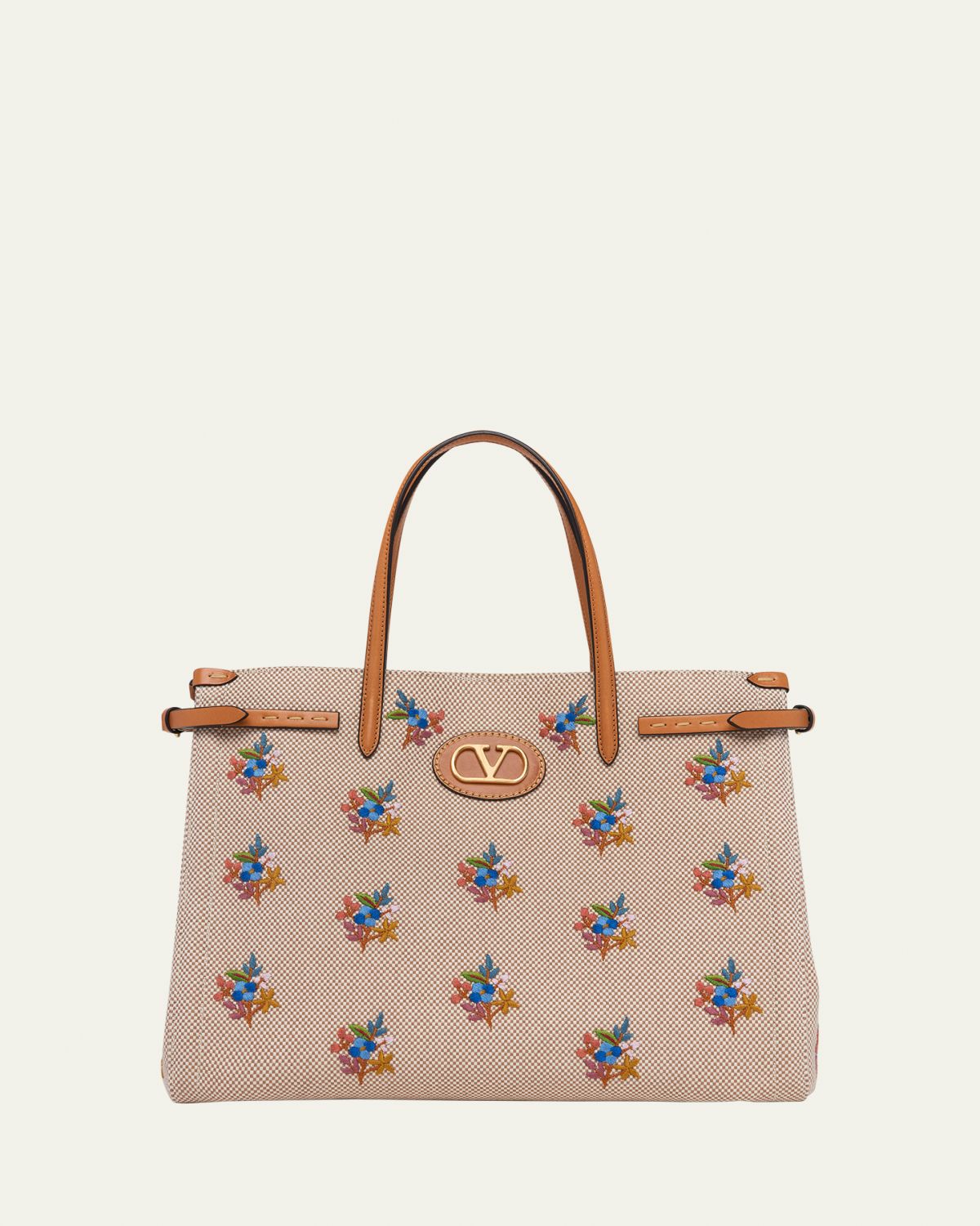 Valentino Garavani Floral-Embroidered Canvas Tote Bag