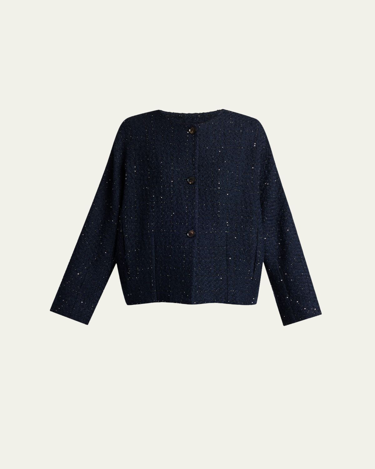 Kiton Paillette Tweed Collarless Jacket