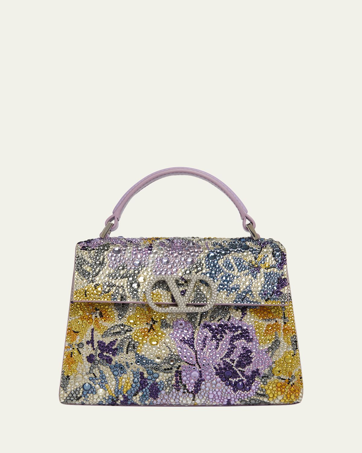 Valentino Garavani VSLING Mini Floral Rhinestone Top-Handle Bag