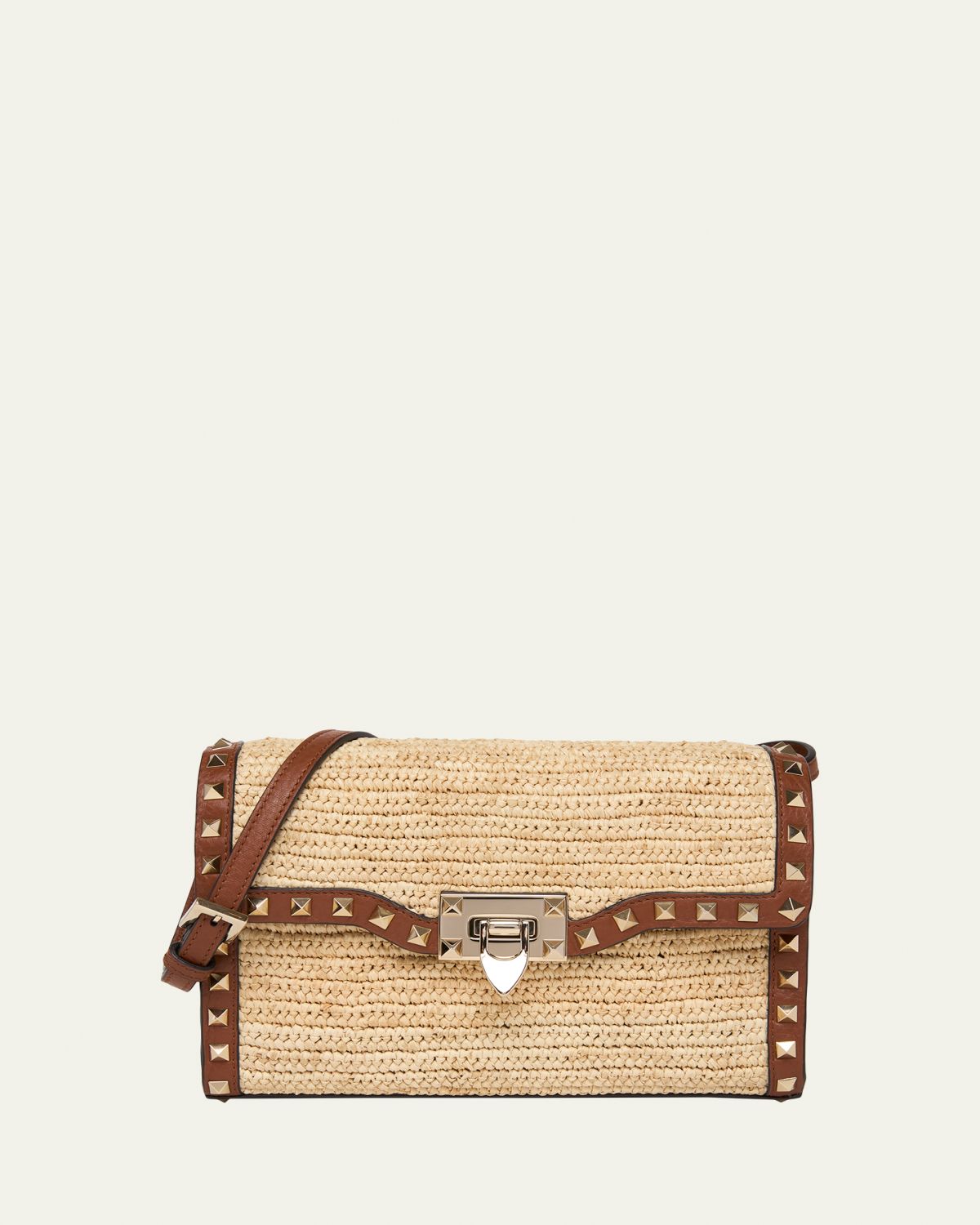 Valentino Garavani Small Rockstud-Trim Viscose Raffia Crossbody Bag