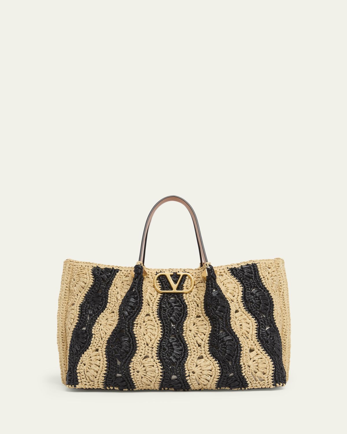 Valentino Garavani Medium Wavy Striped Viscose Raffia Tote Bag