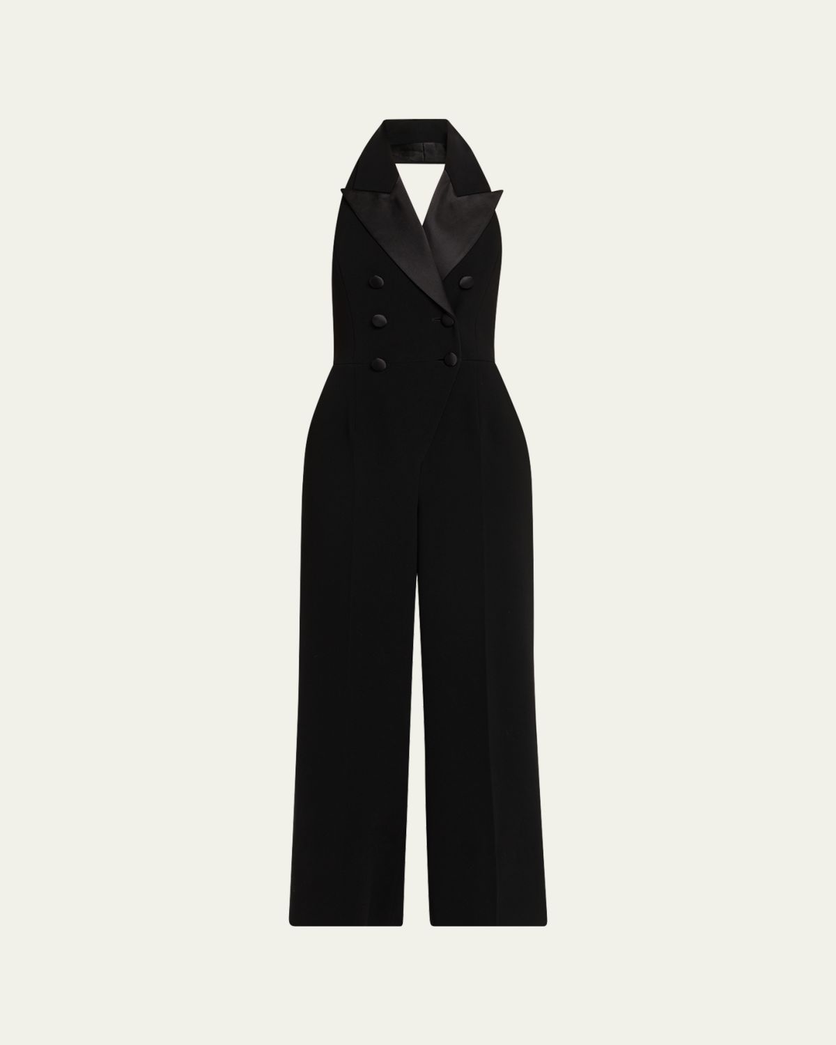Sergio Hudson Satin-Lapel Halter Jumpsuit