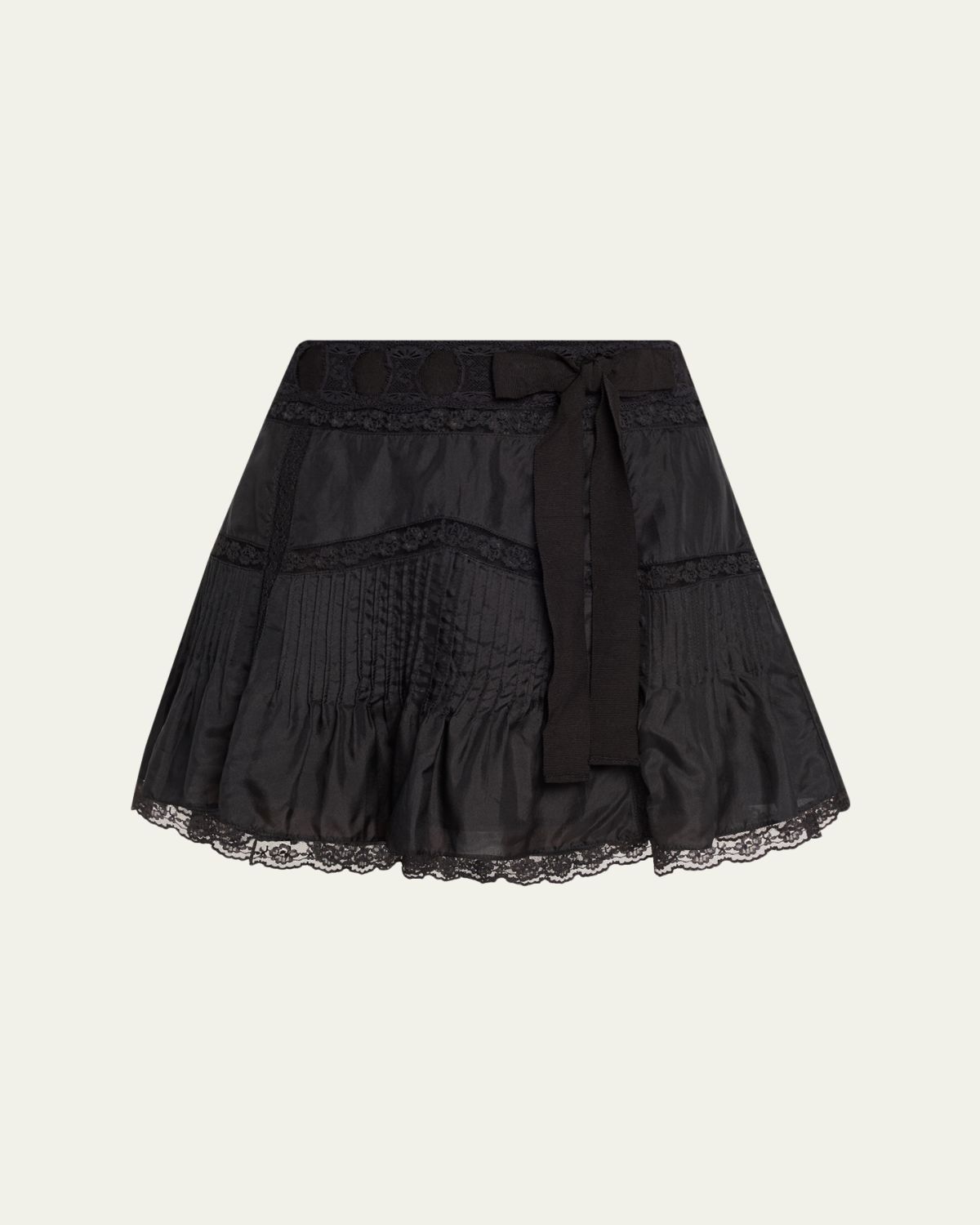LoveShackFancy Willia Silk Lace-Detailed Mini Skirt