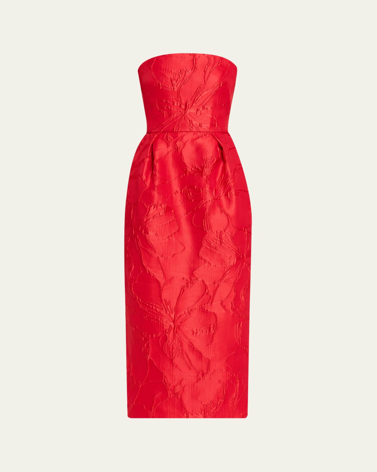 Monique Lhuillier Strapless Rose Jacquard Midi Dress