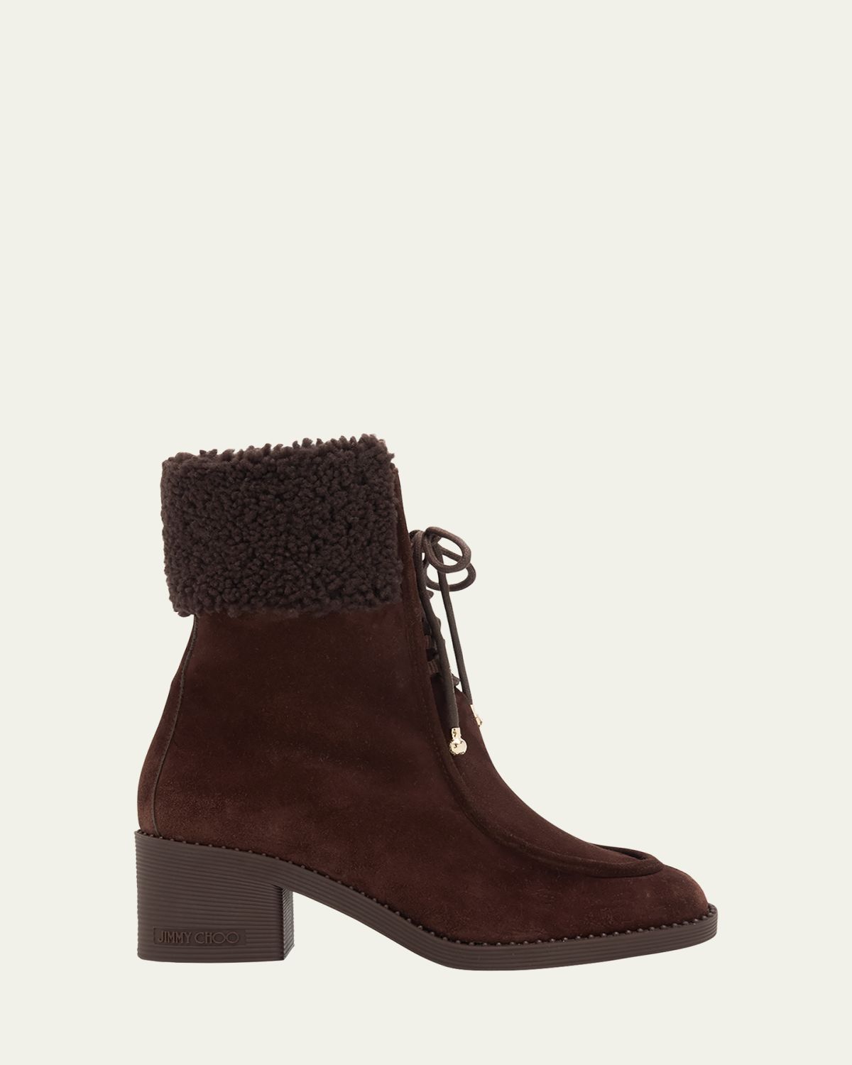 Jimmy Choo Hali 60 Suede Shearling-Collar Ankle Booties