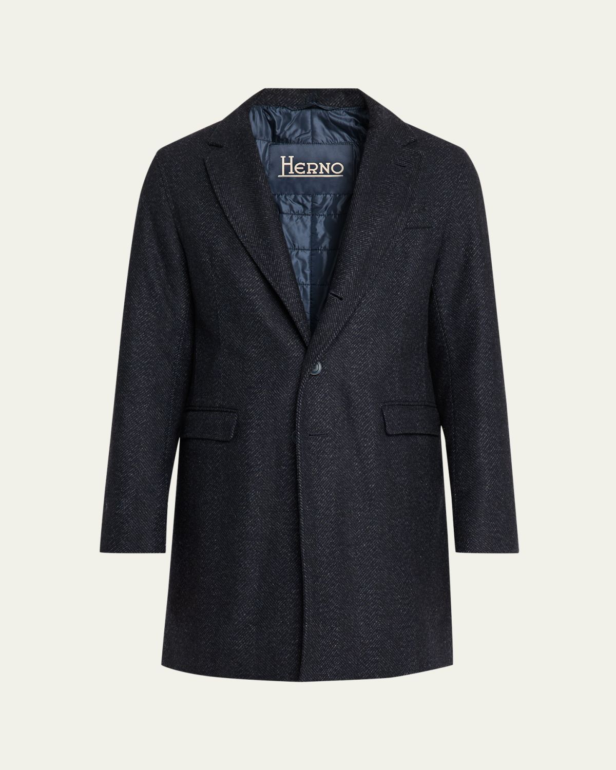 Herno Men 's Wool-Blend Herringbone Top Coat