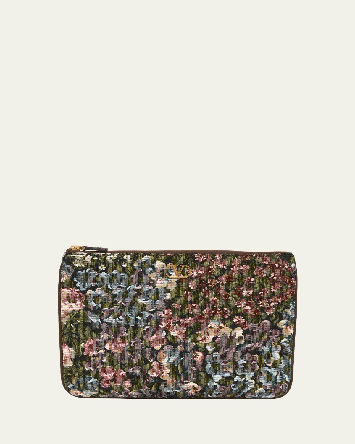 Valentino Garavani Medium Floral Woven Flat Pouch Bag