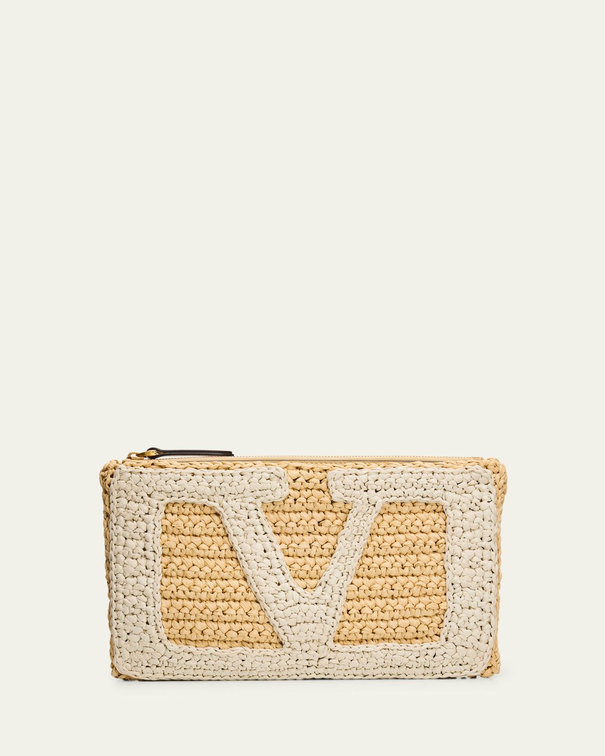 Valentino Garavani Medium Raffia Flat Pouch Bag