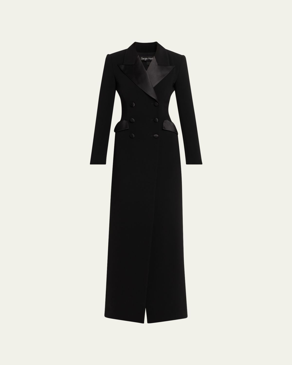 Sergio Hudson Double-Breasted Satin-Lapel Coat