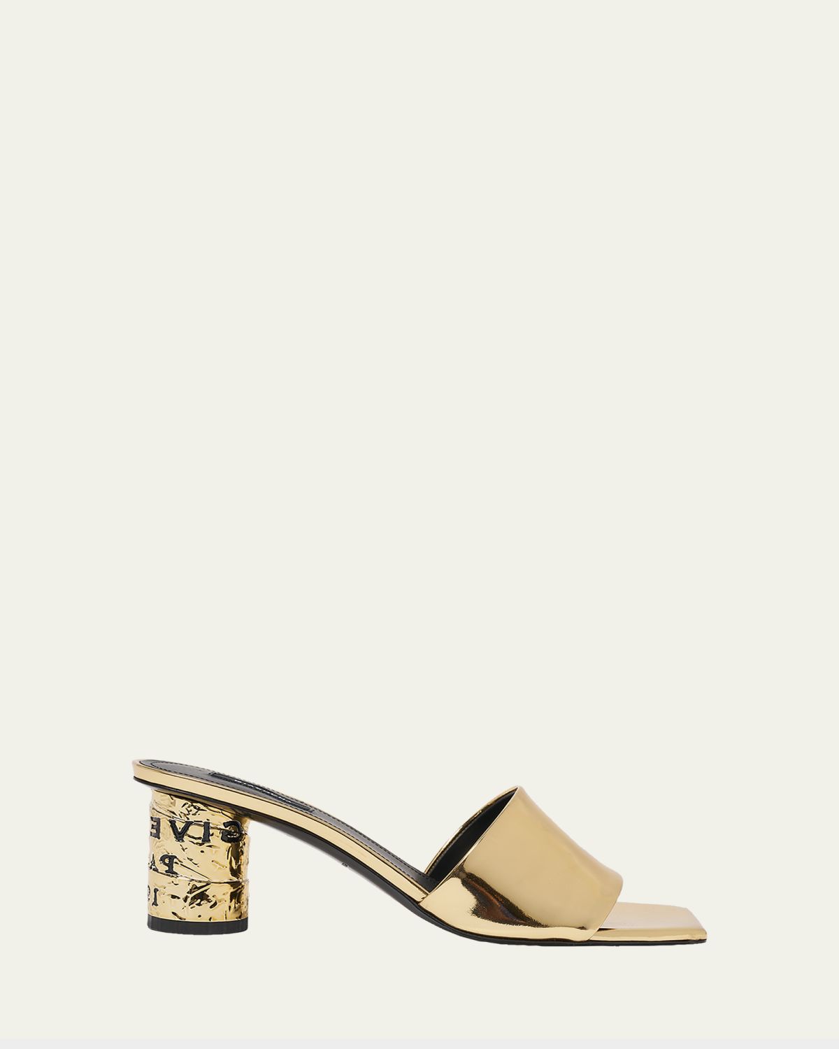 Givenchy 65mm Logo Heel Metallic Leather Mule Sandals