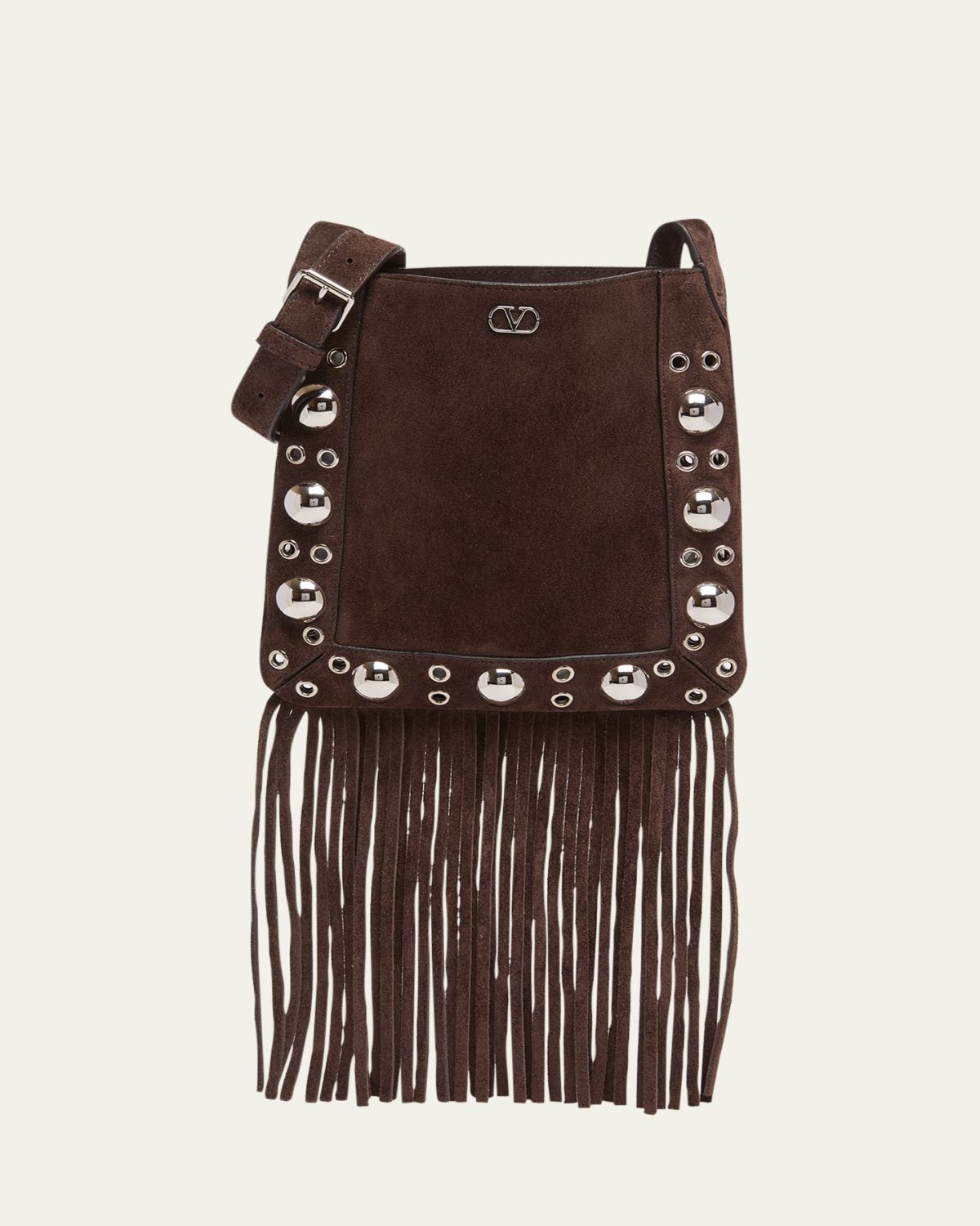 Valentino Garavani Small Studded Fringe Suede Crossbody Bag