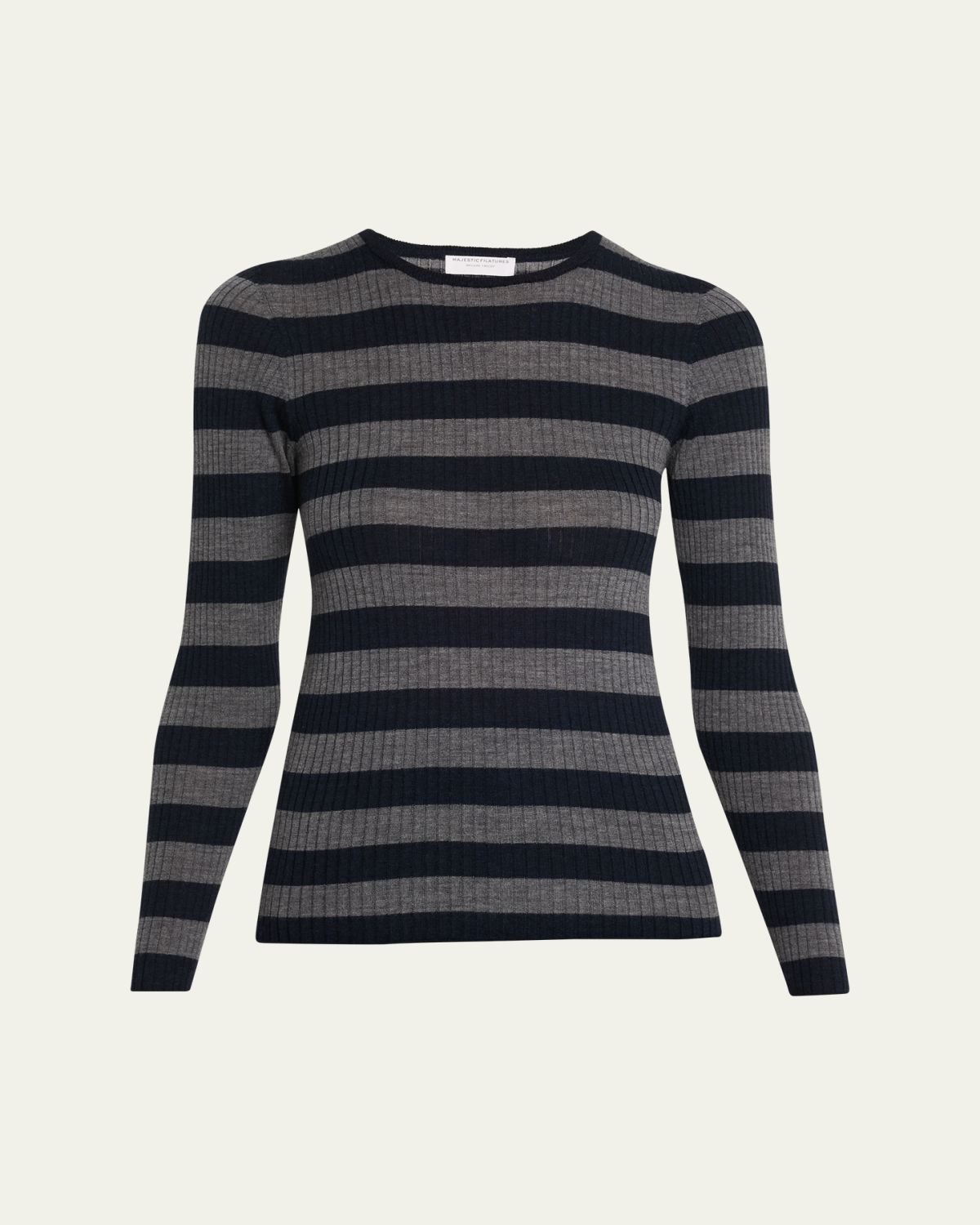 Majestic Filatures Merino Superfine Striped Rib Knit Sweater