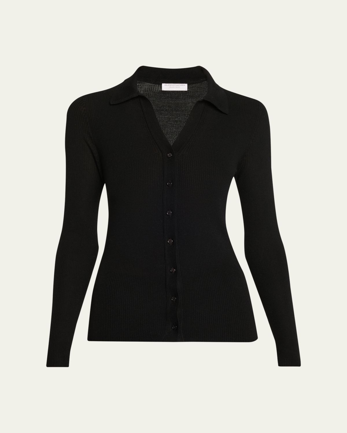 Majestic Filatures Button-Down Rib Knit Wool Sweater