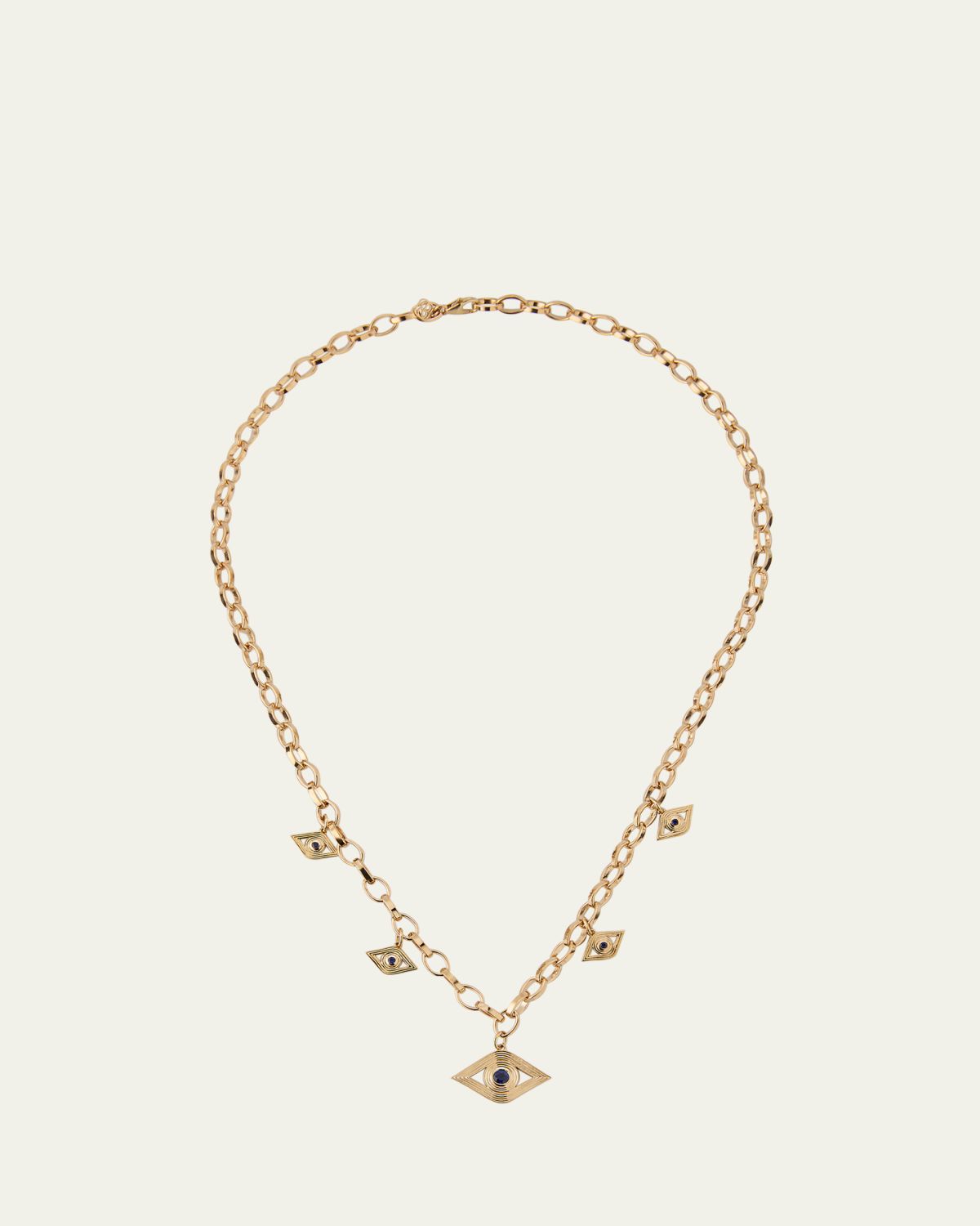 Sydney Evan 14K Sapphire Fluted Evil Eye Charm Necklace