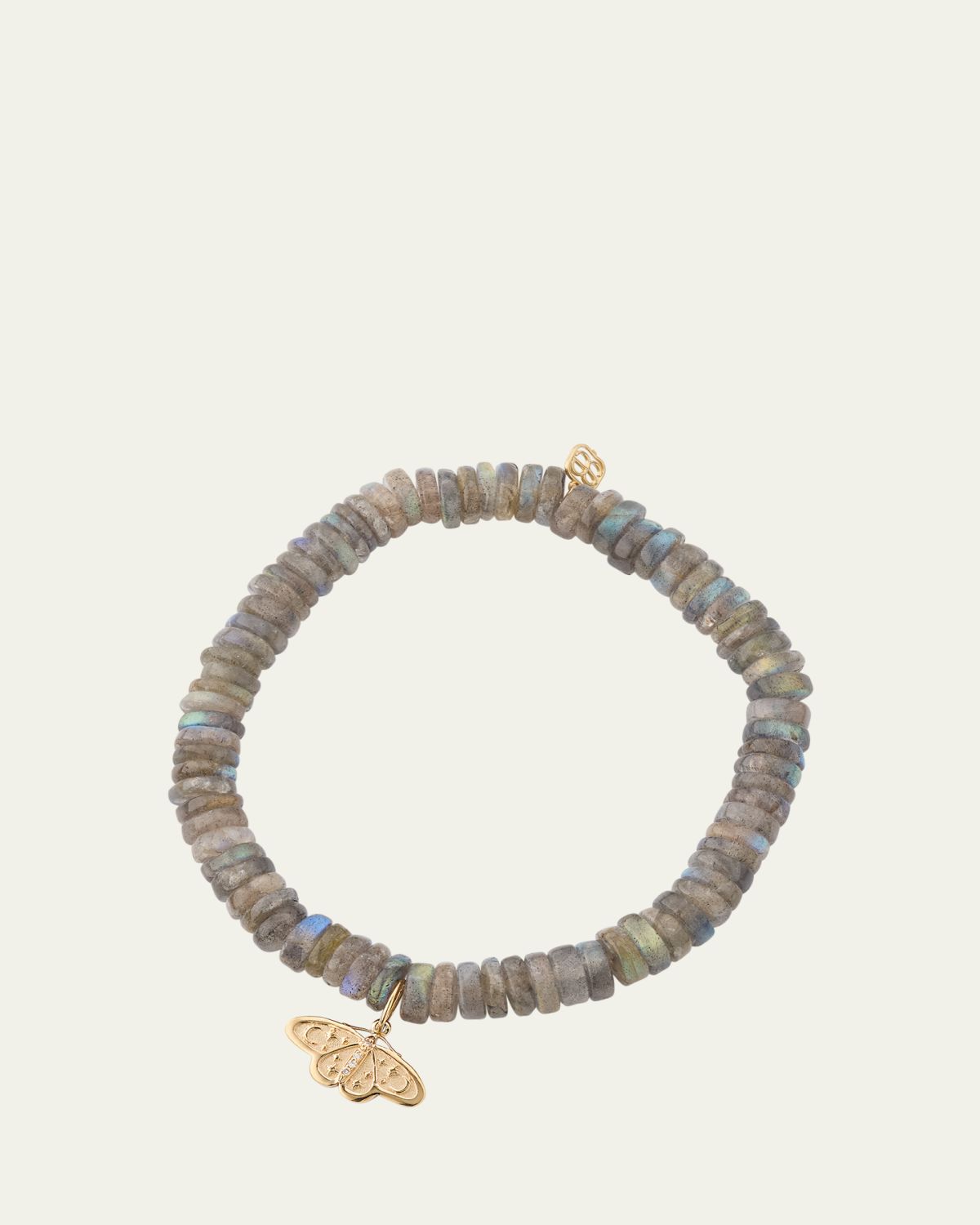 Sydney Evan 14K Diamond Celestial Moth Charm on Labradorite Stretch Bracelet