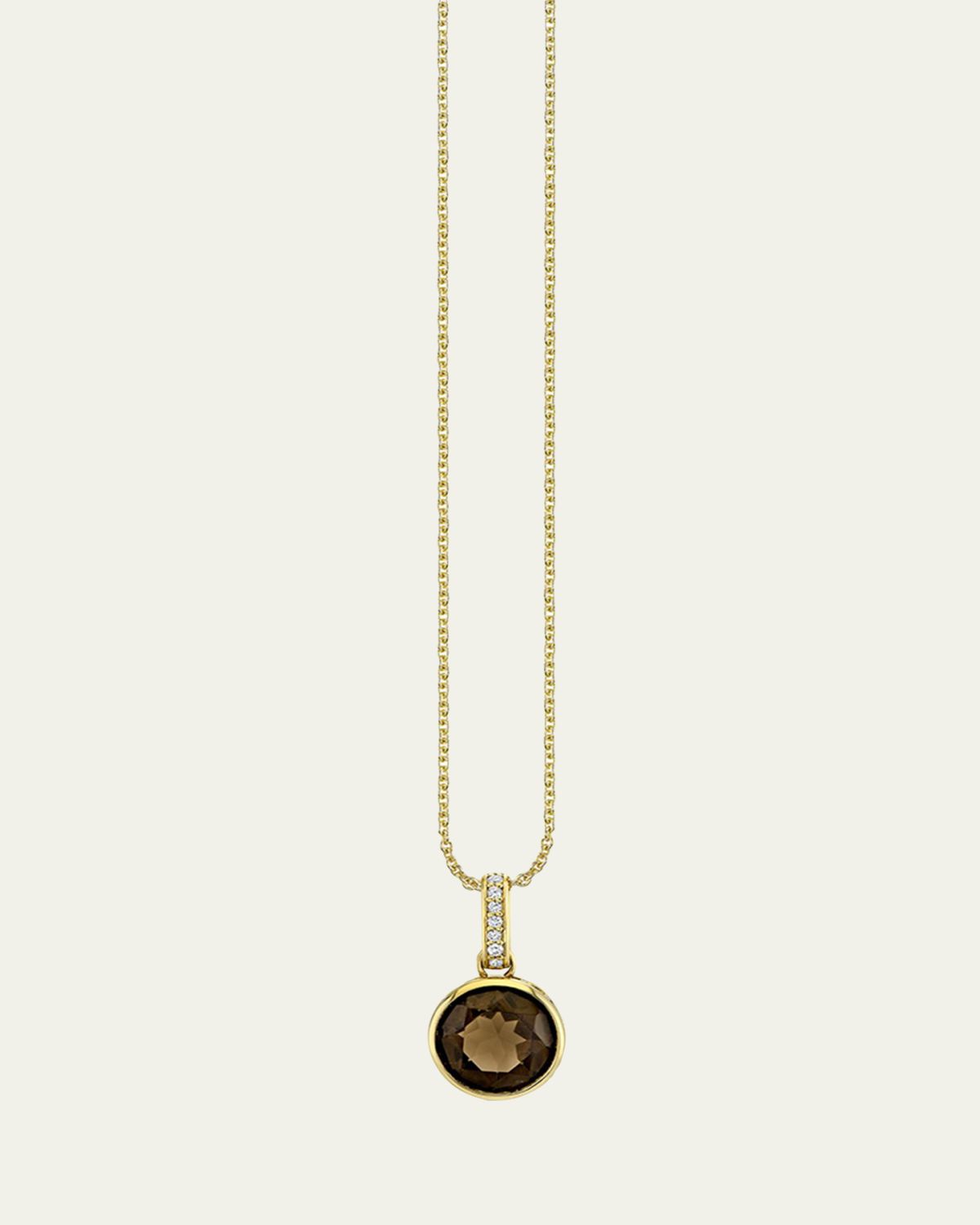 Sydney Evan 14K Gold Smokey Topaz Icon Solitaire with Diamond Bail Necklace