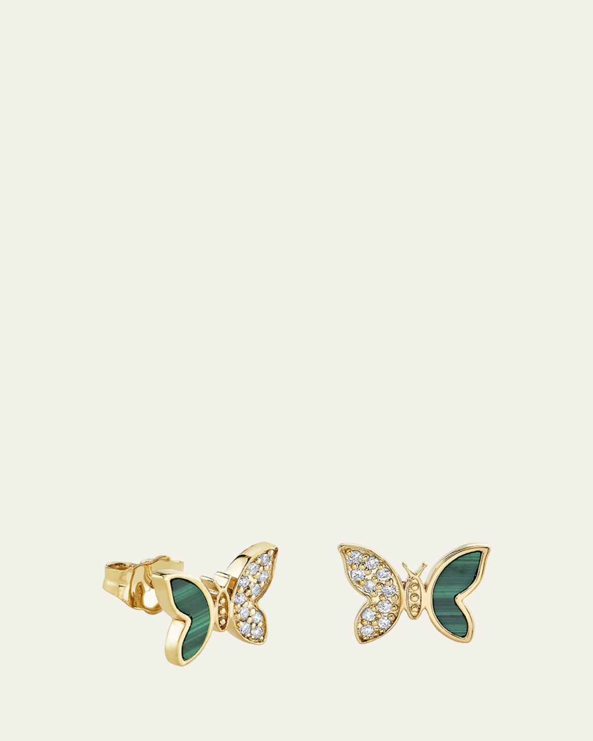 Sydney Evan 14K Yellow Gold Diamond and Malachite Butterfly Earring, Single