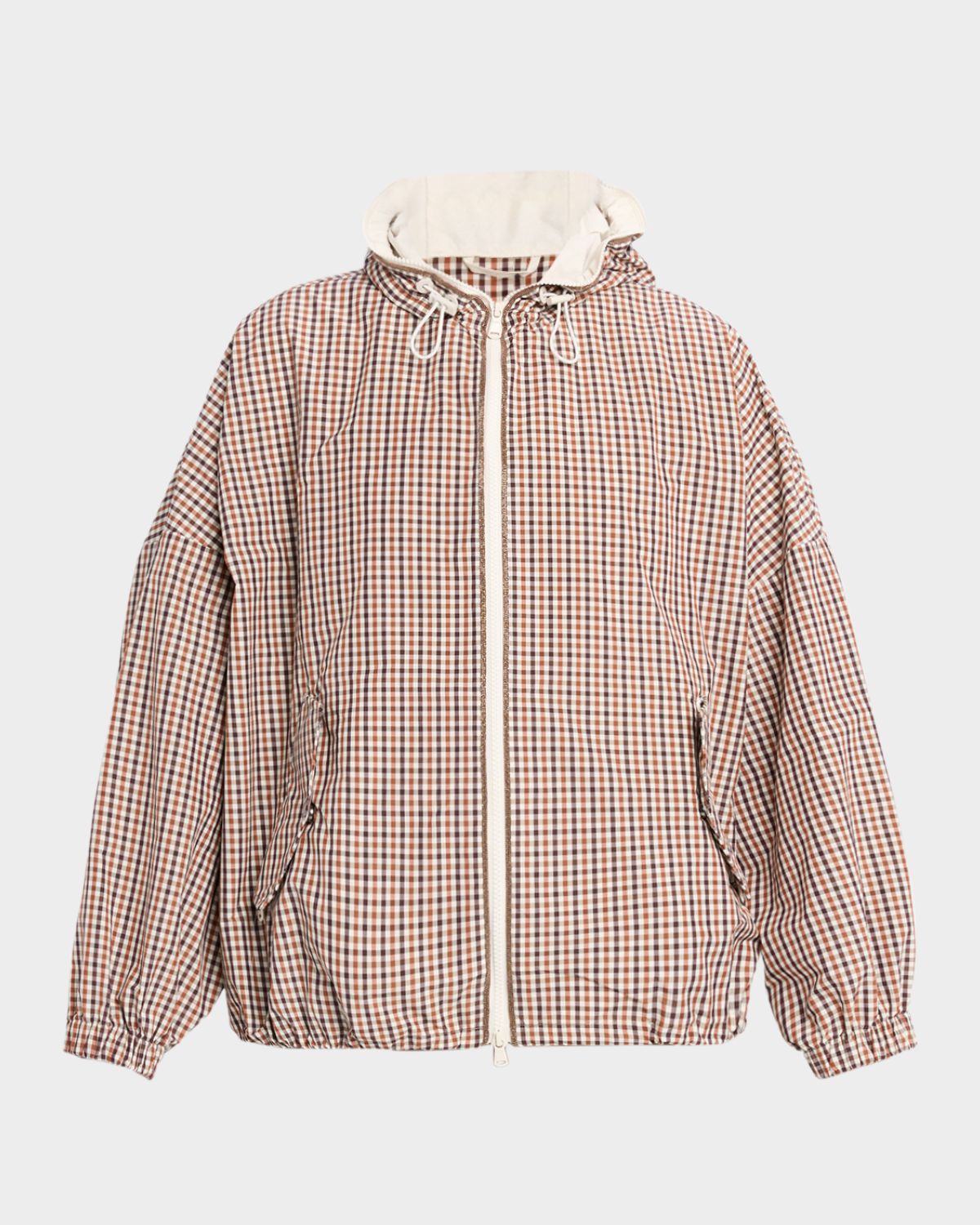 Brunello Cucinelli Daks Check Tafetta Track Jacket With Monili Trim